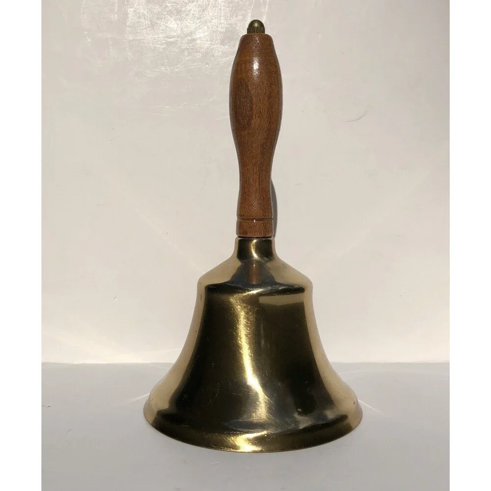 Vintage 8 1/2” Brass Bell With Wooden Handle 5